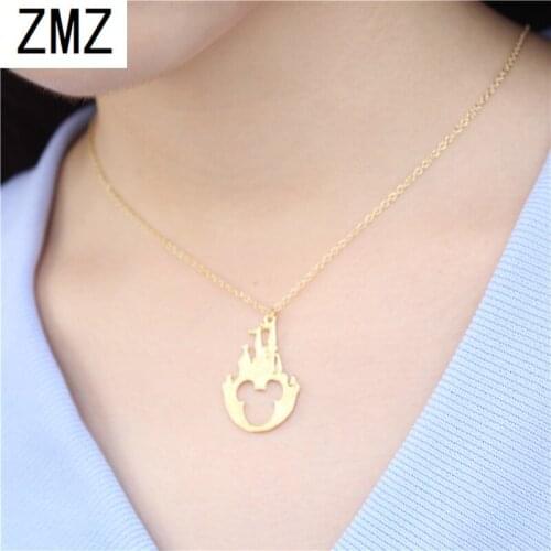 ZMZ 50pcs/lot 2018 Europe/US fashion castle mouse pendant lovely creative animal necklace gift for mom/girlfriend party jewelry