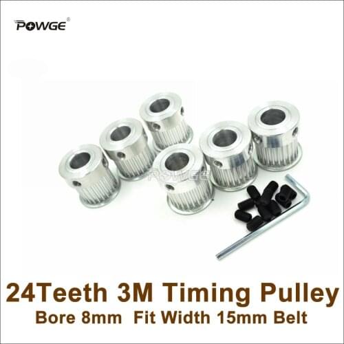 POWGE 5pcs 24 Teeth 3M Timing Pulley Bore 8mm Fit Width 15mm HTD 3M Timing Belt 24T 24Teeth HTD 3M Pulley CNC Engraving Machine