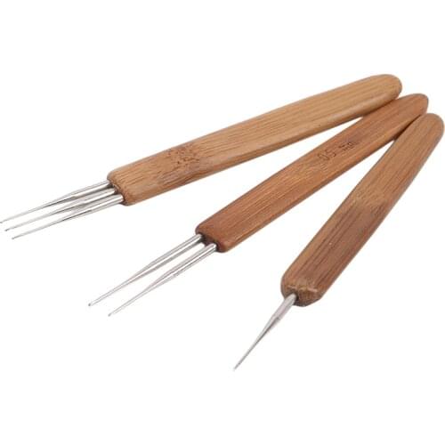 0.5mm/0.75mm 1/2/3 Head Bamboo Hair Weaving Crochet Needles Dreading Hooks Dreadlock Tools For Braid Craft 3 Pcs/set
