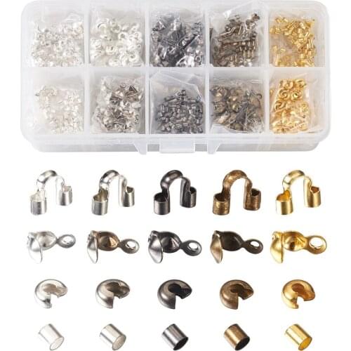 1Box Mixed Color Brass Crimp Beads and Crimp Beads Covers Iron Bead Tips Knot Covers Brass Wire Guardians For DIY Jewelry Making