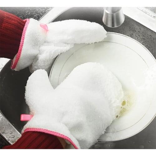 1pc Waterproof Rag Glove White Antislip Dish Washing Glove for Kitchen Tool Furniture Glass Dust Cleaner Washer