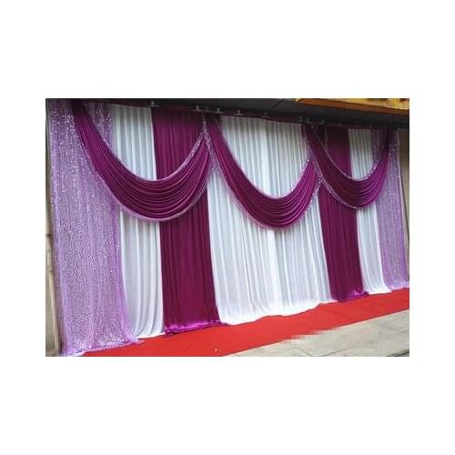 10ft x 20ft ice Silk White Wedding Backdrop with burgundy swags wedding Decoration