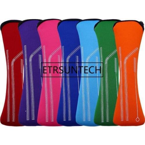 10pcs Colorful Portable Neoprene Drink Straw Bag with zipper Reusable Drinking Straw Bag Travel Camping Storage Bag