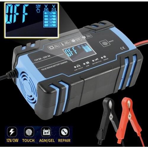 12V 24V Pulse Repairing Charger with LCD Display Motorcycle & Car Battery Charger AGM GEL WET Lead Acid Battery Charger