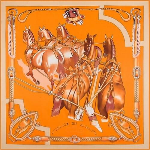 130cm*130cm 2020 Luxury Brand 5 War Horse Print Silk Scarf For Women Headband,New Twill Large Square Scarves Female Hijab Shawls