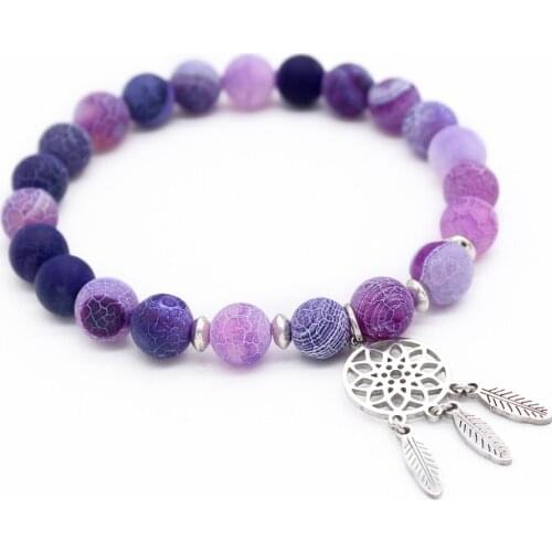 Dreamcatcher Shape Pandent Bracelets Purple Natural Stone Beads Bracelets for Women Charm Jewelry Bracciali Donna MBR180257