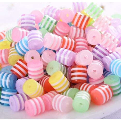 8mm Resin Beads Multicolor Striped Cylindrical Loose Beads for Handmade Bead Making Jewelry Diy Bracelet Necklace Accessories