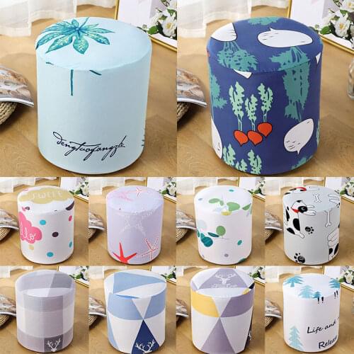 Round Shape Footstool Cover Seat Cover Covering Chair Cushion Polyester Elastic Check Ottoman Covers Living Room Chair Covers