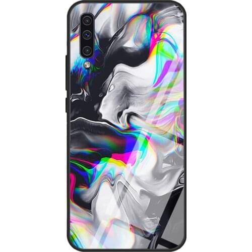 Black Rainbow Marble Tempered Glass Case For Samsung A52 A12 A32 A42 A72 A31 A51 A71 A40 A50 A70 A20e A21S