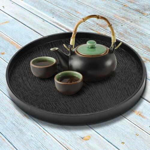 Wooden Round Black Anti-slip Tea Tray Serving Table for Home Shop Office Bar Use 27cm Kitchen Dining Bar Teaware Tea Trays