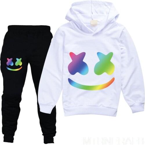 DJ Marshmello Kids Sweatshirt Hoodies Pants 2pcs Sets Print Baby Girls Hoodies Descendants3 Children Cartoon Clothing