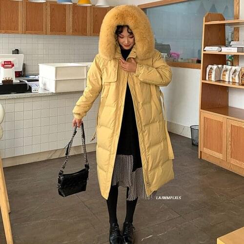 Real Fox Fur Collar Long Duck Down Coat Women Fluffy Jacket Women 2021 Winter New Korean Plus Size Outerwear