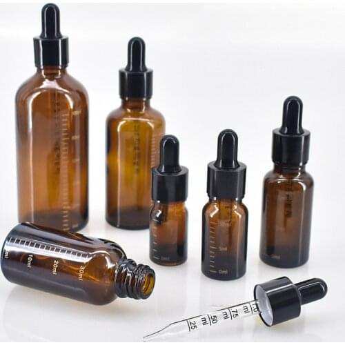 Dropper Bottles with Scale 5ml-100ml Reagent Eye Drop Amber Glass Aromatherapy Liquid Pipette Bottle Refillable Bottles Travel