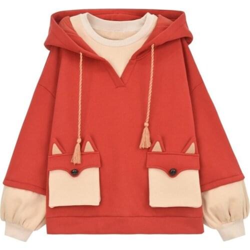 Harajuku Aesthetic Fox Anime Hoodie Women Korean Kawaii Oversized Streetwear Kpop Fall Winter Christmas Couple Clothes Tops 2020