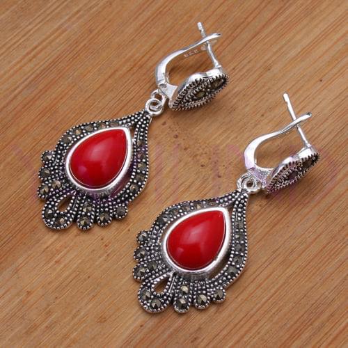 Good whosale Elegant oval bead coral dangle pierced earrings