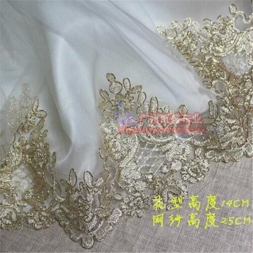 Delicate Free-shipping 3Yds Wedding Dress Cording Lace Applique Light Gold Thread Embroidery Lace Accessories Trim LJ0037