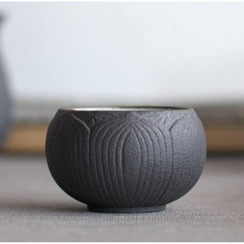 Ceramic Vintage Tea Cup Handmade Engraving Lotus Master Mug Teaware Pattern Small Tea Bowl Kung Fu Tea Drinkware