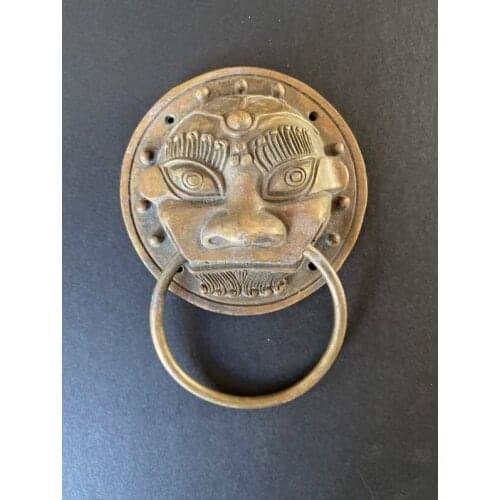 Fengshui Chinese Bronze Copper Wealth Lion Face Head Statue Palace Door Knocker