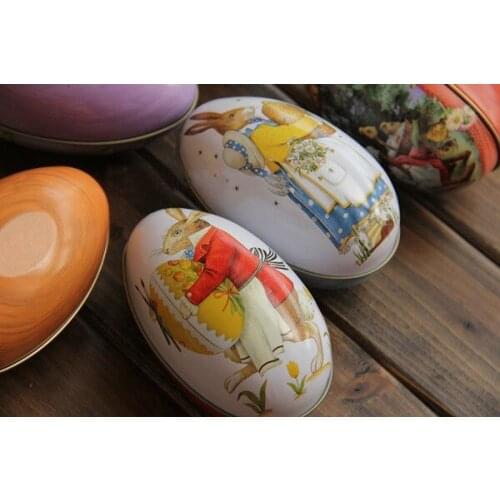 30pcs/lot Big sizeTin box Easter Egg shaped Rabbit various pattern Fashion easter eggs tin storage candy box event party favors
