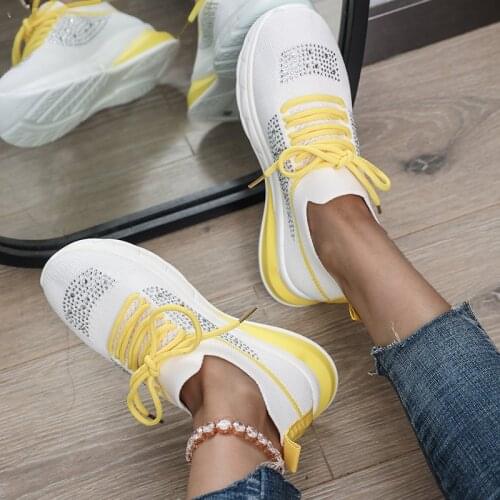 Women Casual Sneakers Fashion Rhinestone Ladies Vulcanized Shoes New Flat Shoes Lace Up Running Walking Shoes for Women
