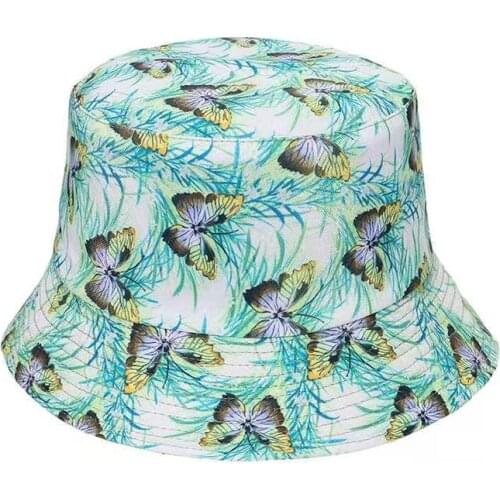 Summer Fisherman Hat Reversible Cartoon Bucket Hat For Women Men Street Hip Hop Bucket Cap Vintage Butterfly Printed Fishing Hat