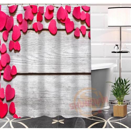 Best Nice Custom Red Heart Background Shower Curtain Bath Curtain Waterproof Fabric For Bathroom MORE SIZE WJY#62