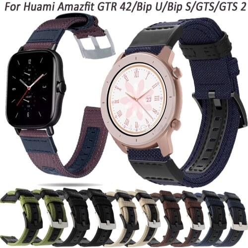 Nylon Smart watch strap 20mm watch band nato strap Watch For Huami Amazfit GTR 42/Bip U/S/GTS/GTS 2 Sports Diving Accessories