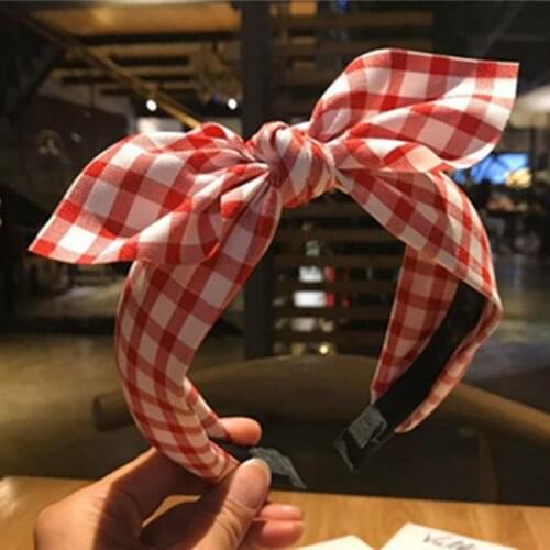 New Plaid Bow Hairband for Women Hair Accessories Lovely Rabbit Ear Knotted Headband Adults Sweet Bow Hairband Girls Headband