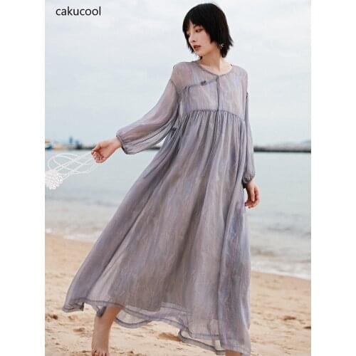 Cakucool new female two-piece fairy dress retro thin cheongsam dress loose elegant fashion transparent women