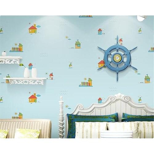 Beibehang Fantasy hut children room wallpaper boy girl bedroom non-woven wallpaper cartoon blue Pink background 3d wallpaper
