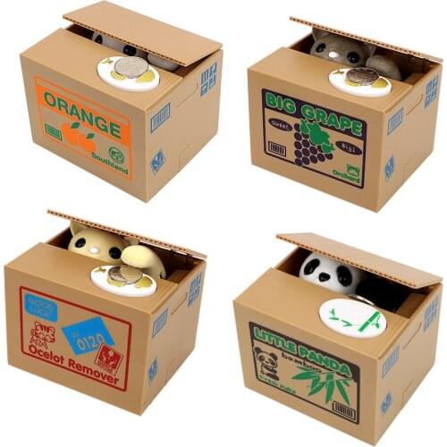 Plastic Money Saving Box Kids Gift Automated Panda Cat Steal Coin Bank Piggy Banks Cute Electronic Money Boxes