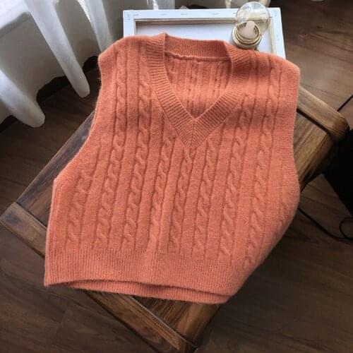 V-neck Pullover Loose Casual Knitting Tops Outerwear Autumn Sweater Vest Womens Solid Knitted Vest Korean Style Student