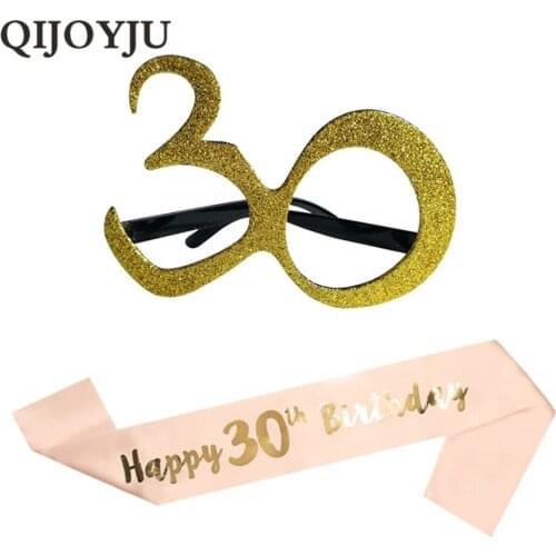 QIJOYJU 2Pcs Happy 30th 40th 50th 60th Birthday Sash Glasses Adult Happy Birthday Anniversary Decoration Party Supplies