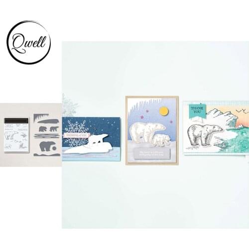 QWELL Polar Bear Glacier Cutting Dies with Clear Stamps Simple Words DIY Scrapbooking Craft Paper Cards 2021 Making Template