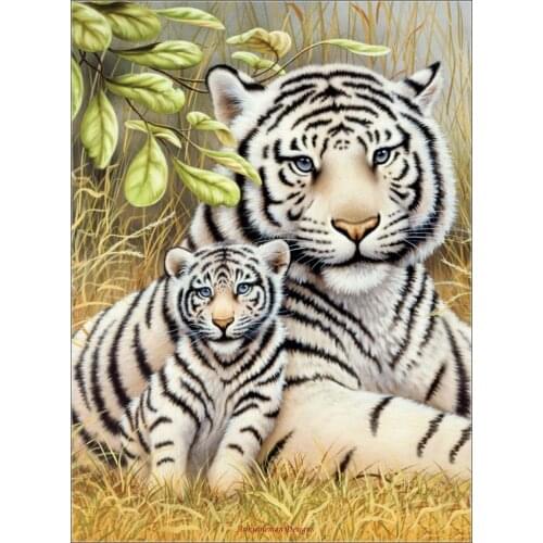 Counted Cross Stitch Kits Needlework Embroidery - Crafts 14 ct Aida DMC Color DIY Arts Handmade Home Decor - White Tigers