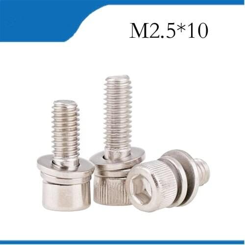 30pcs M2.5*10mm Stainless Steel Inner Hex Bolt Hexagon Socket Lock Washer Sems Assembly Screwcombination m2.5 bolts,m2.5 nails
