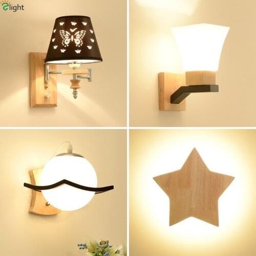 Nordic Solid Wood Led Wall Lamp Lustre Glass Living Room Led Wall Light Fixtures Bedroom Led Wall Lights Corrdior Wall Sconce
