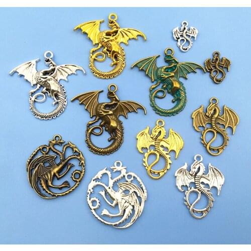 Hot sale--Mixture style Antique Bronze or Silver dragon charm pendant fashion Jewelry gift