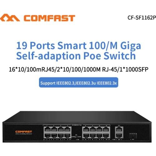 High Speed 100M /Gigabit self Poe Switch 16*10/100M RJ45 Port +2 *10/100/1000M RJ45 UP link Ports +1*1000 SFP 802.3af/at Switch
