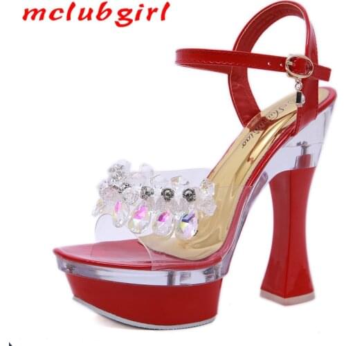 Mclubgirl 2019 Drill Thick Heel Women Sandals Summer Waterproof Platform Anti-skid Thick Bottom Feeling Shoes