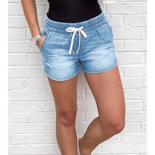 2021 Denim Shorts Mid-waist Loose Jeans Washed Lace-up Denim Shorts Pants Women
