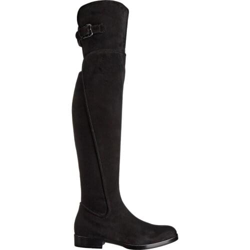 Womens Knee High Boots Show Thin Suede Genuine Leather Side Zipper Over-the-knee Long Boots Flat Shoes Woman Femmes Chaussures