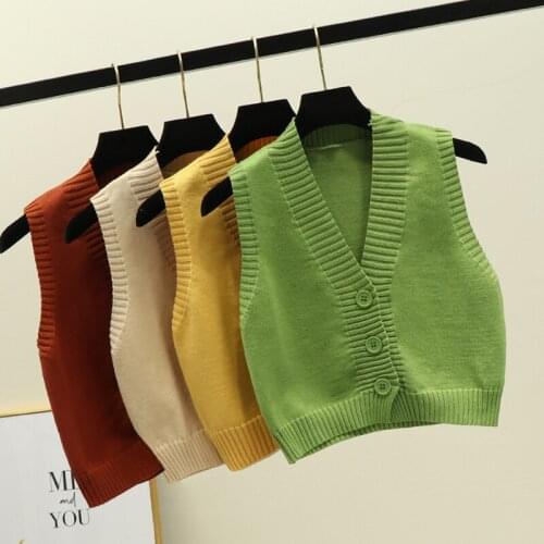 Womens Sleeveless Cardigan Vest Spring Autumn Loose Short V-neck Cardigan Vest Coat Female Korean Top womens Vests GD351