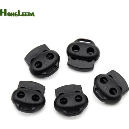 100pcs/lot HLD/K-045 black plastic ball cord lock toggles plastic 2-hole stoppers for 3.5mm bungee shock cord free shipping