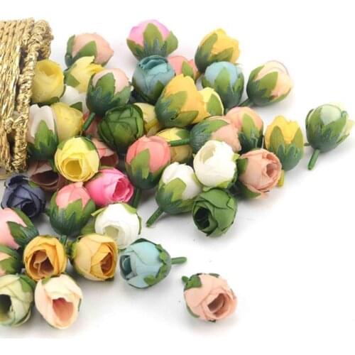 100pcs Silk Artificial Rose Flower Head Camellia Buds Wedding Home Decoration Wreath Gift Box DIY Accessories Fake Flowers