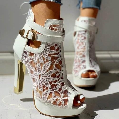 2021 Summer Women Sandals Womens Fashion Lace Mesh Sandales High Heels With Platform Sandalias Streetwear Shoes For Girls