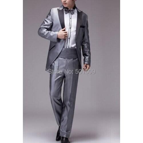 Free shipping mens silver tuxedo jacket and pants suits set costume stage performance/event suit