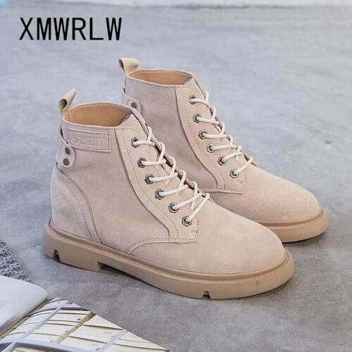 XMWRLW Genuine Leather Hidden Heel Women Ankle Boots 2020 Autumn Casual Lace up Women Ankle Boots Ladies Autumn Shoes Boot