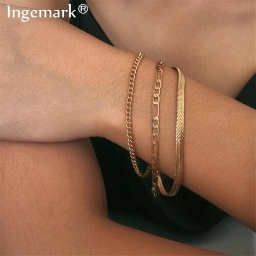 High Quality Boho Snake Chain Bracelet Bangle for Women Armband Punk Multi Layer Heavy Metal Thick Chain Bracelet Couple Jewelry