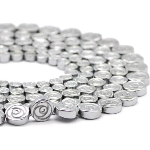 Hematite Natural Stone Flat Silvers Rose Flower Shape 6/8/10MM Spacers Charm Loose Beads For Jewelry Making DIY Bracelet Pendant